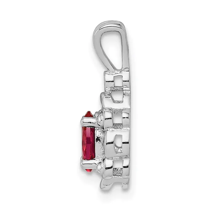 TreasureFineJewelers Necklaces Sterling Silver Rhodiumplated Created Ruby Diam Pendant