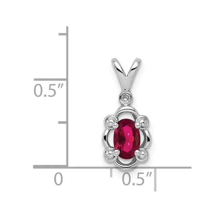 TreasureFineJewelers Necklaces Sterling Silver Rhodiumplated Created Ruby Diam Pendant