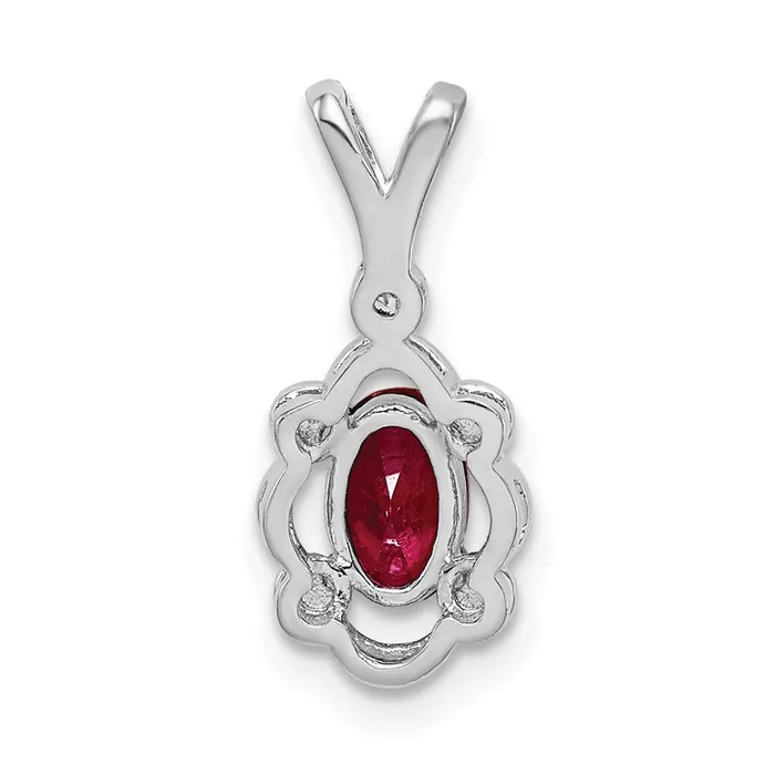 TreasureFineJewelers Necklaces Sterling Silver Rhodiumplated Created Ruby Diam Pendant
