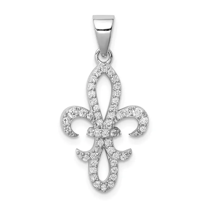 TreasureFineJewelers Necklaces Sterling Silver Rhodiumplated CZ Fleur de Lis Pendant TreasureFineJewelers Necklaces Sterling Silver Rhodiumplated CZ Fleur de Lis Pendant