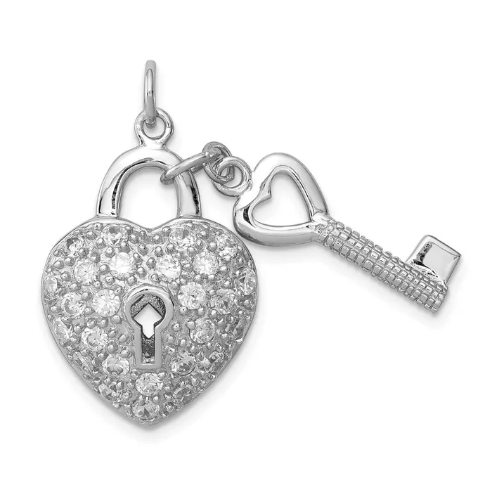 TreasureFineJewelers Necklaces Sterling Silver Rhodiumplated CZ Heart Lock Key Pendant TreasureFineJewelers Necklaces Sterling Silver Rhodiumplated CZ Heart Lock Key Pendant