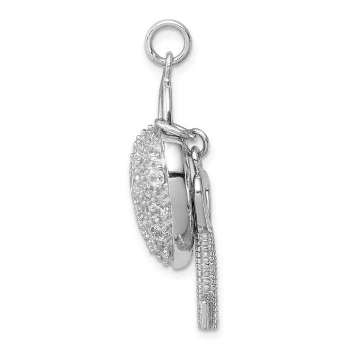 TreasureFineJewelers Necklaces Sterling Silver Rhodiumplated CZ Heart Lock Key Pendant