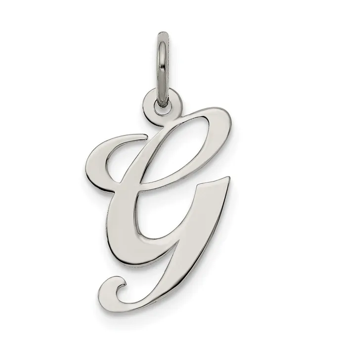 TreasureFineJewelers Necklaces Sterling Silver Rhodiumplated Fancy Script Letter G Initial Charm TreasureFineJewelers Necklaces Sterling Silver Rhodiumplated Fancy Script Letter G Initial Charm