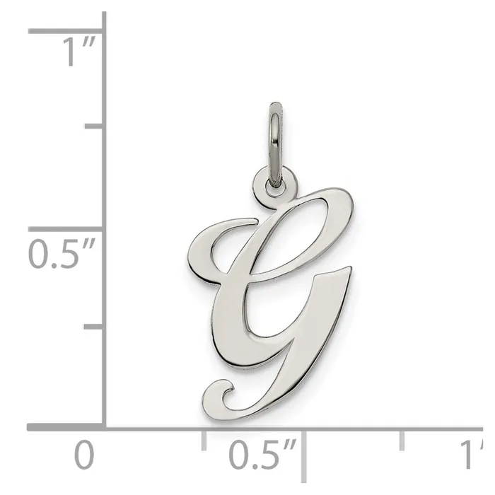 TreasureFineJewelers Necklaces Sterling Silver Rhodiumplated Fancy Script Letter G Initial Charm