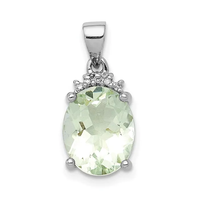 TreasureFineJewelers Necklaces Sterling Silver Rhodium Plated Green Quartz and Diamond Pendant TreasureFineJewelers Necklaces Sterling Silver Rhodium Plated Green Quartz and Diamond Pendant