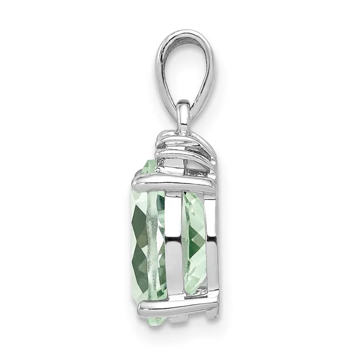 TreasureFineJewelers Necklaces Sterling Silver Rhodium Plated Green Quartz and Diamond Pendant