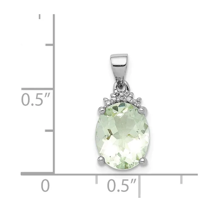 TreasureFineJewelers Necklaces Sterling Silver Rhodium Plated Green Quartz and Diamond Pendant