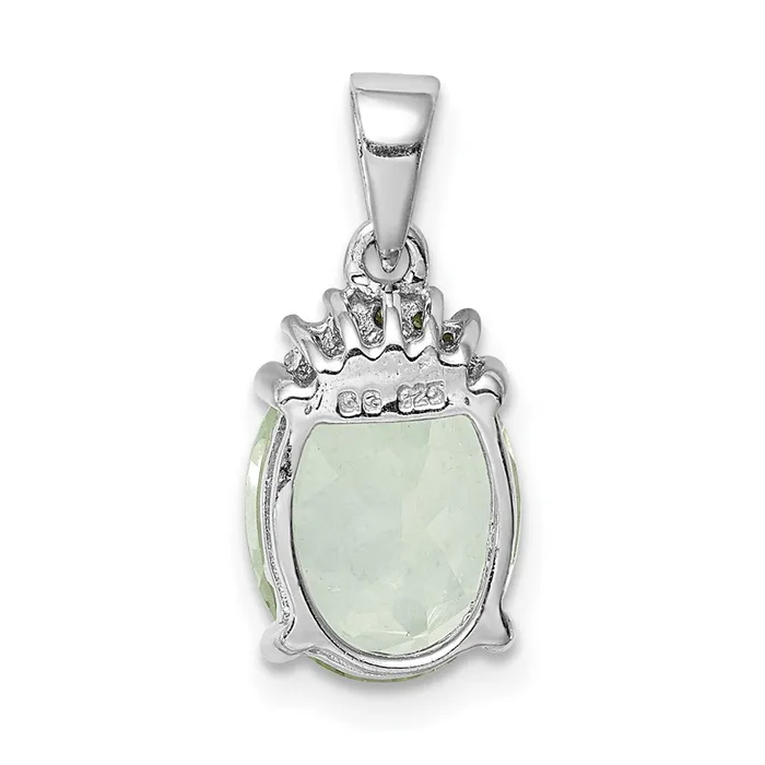 TreasureFineJewelers Necklaces Sterling Silver Rhodium Plated Green Quartz and Diamond Pendant