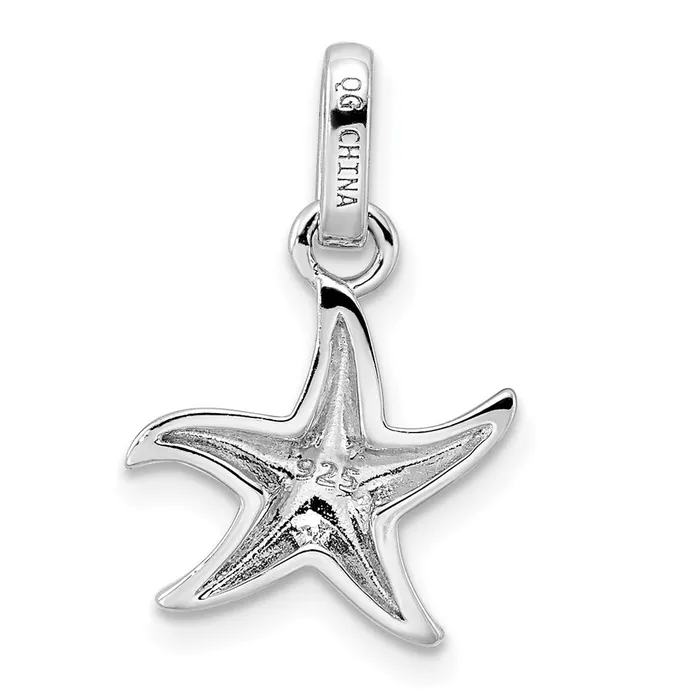 TreasureFineJewelers Necklaces Sterling Silver Rhodiumplated Polished Textured Starfish Pendant