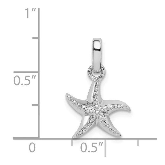 TreasureFineJewelers Necklaces Sterling Silver Rhodiumplated Polished Textured Starfish Pendant