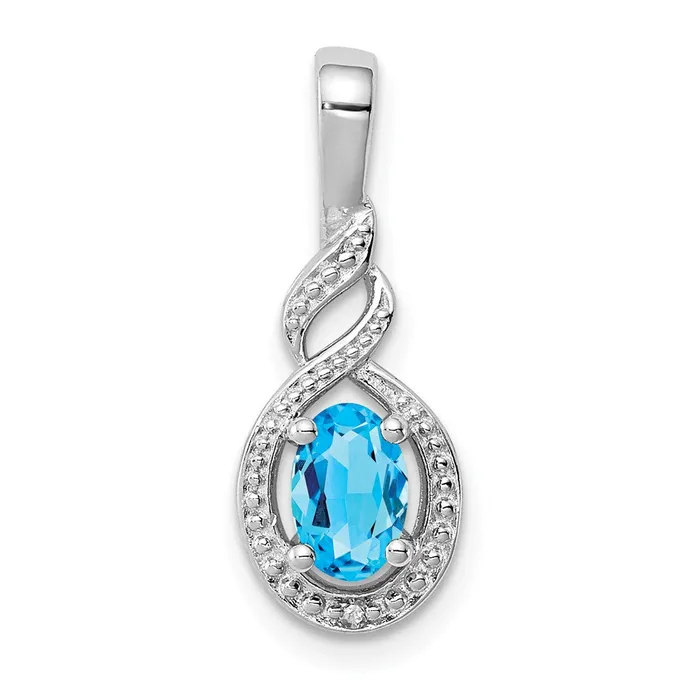 TreasureFineJewelers Necklaces Sterling Silver Rhodiumplated Swiss Blue Topaz Diam Pendant TreasureFineJewelers Necklaces Sterling Silver Rhodiumplated Swiss Blue Topaz Diam Pendant