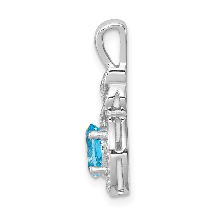 TreasureFineJewelers Necklaces Sterling Silver Rhodiumplated Swiss Blue Topaz Diam Pendant