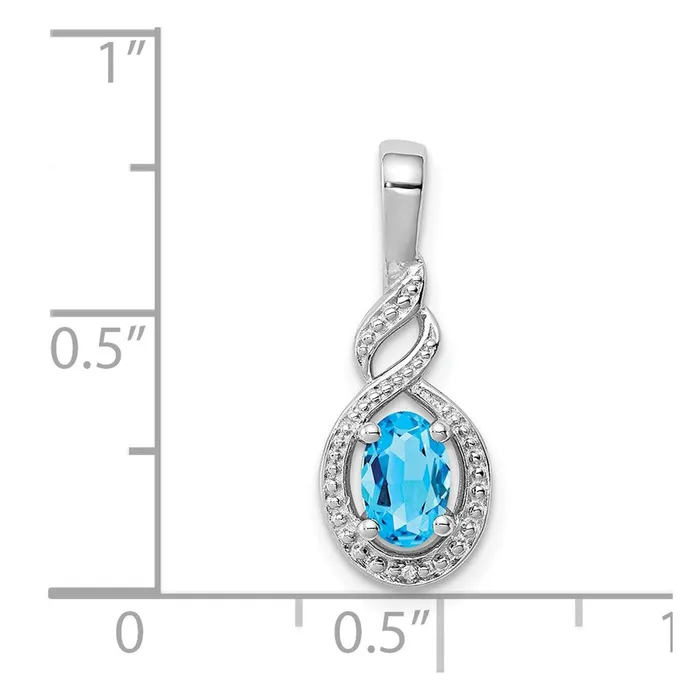 TreasureFineJewelers Necklaces Sterling Silver Rhodiumplated Swiss Blue Topaz Diam Pendant