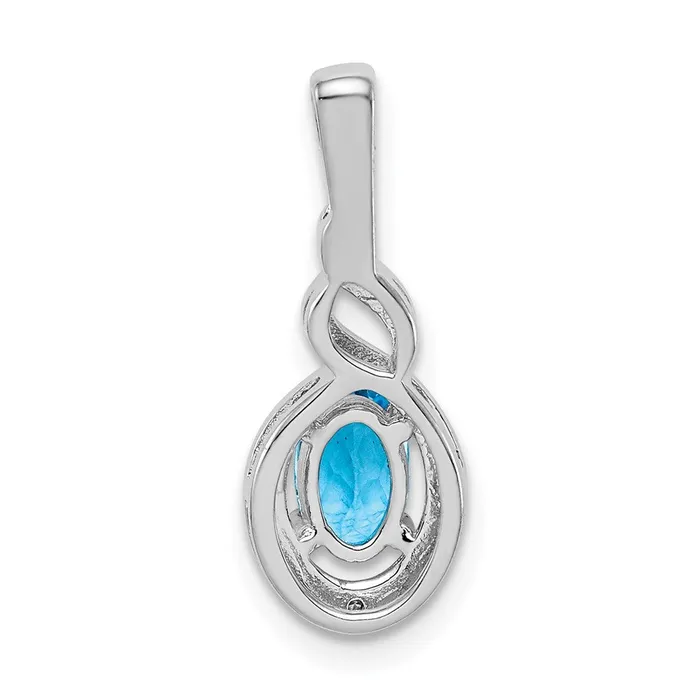 TreasureFineJewelers Necklaces Sterling Silver Rhodiumplated Swiss Blue Topaz Diam Pendant
