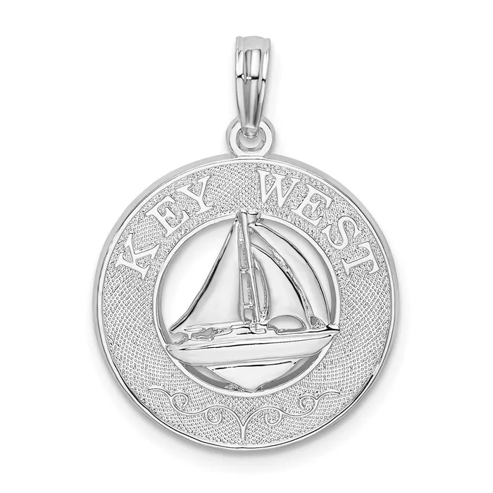 TreasureFineJewelers Necklaces Sterling Silver Textured Key West wSailboat Pendant TreasureFineJewelers Necklaces Sterling Silver Textured Key West wSailboat Pendant