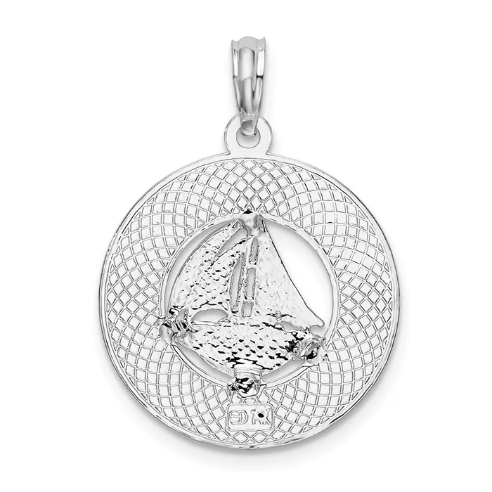 TreasureFineJewelers Necklaces Sterling Silver Textured Key West wSailboat Pendant