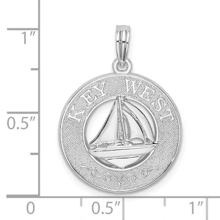 TreasureFineJewelers Necklaces Sterling Silver Textured Key West wSailboat Pendant