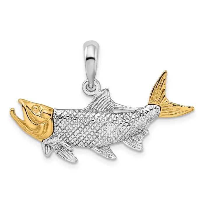 TreasureFineJewelers Necklaces Sterling Silver Textured Tarpon Fish w14k Accents Pendant TreasureFineJewelers Necklaces Sterling Silver Textured Tarpon Fish w14k Accents Pendant