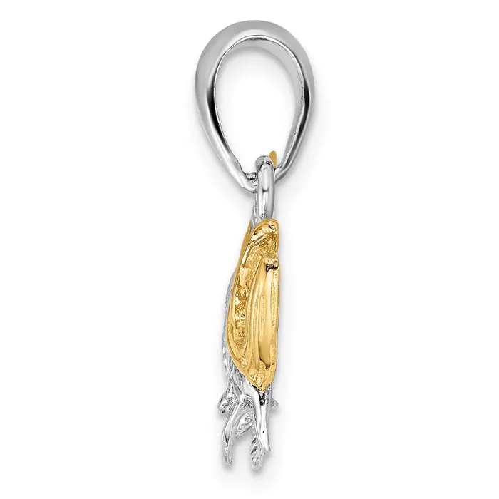 TreasureFineJewelers Necklaces Sterling Silver Textured Tarpon Fish w14k Accents Pendant