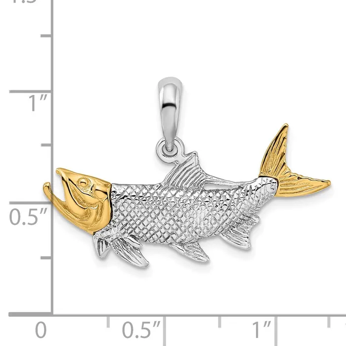 TreasureFineJewelers Necklaces Sterling Silver Textured Tarpon Fish w14k Accents Pendant