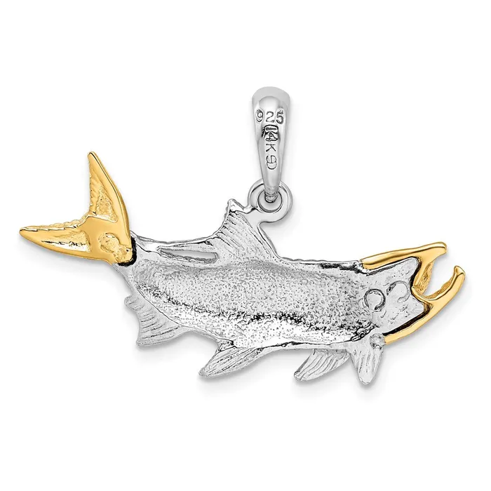 TreasureFineJewelers Necklaces Sterling Silver Textured Tarpon Fish w14k Accents Pendant