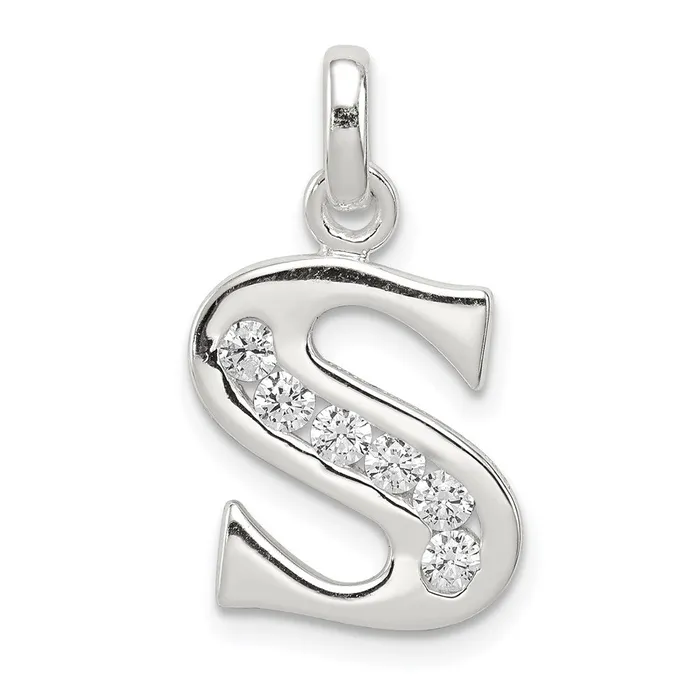 TreasureFineJewelers Necklaces Sterling Silver White CZ Letter S Initial Pendant TreasureFineJewelers Necklaces Sterling Silver White CZ Letter S Initial Pendant