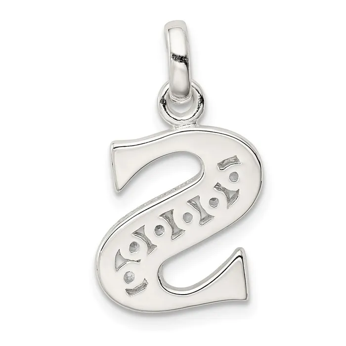 TreasureFineJewelers Necklaces Sterling Silver White CZ Letter S Initial Pendant
