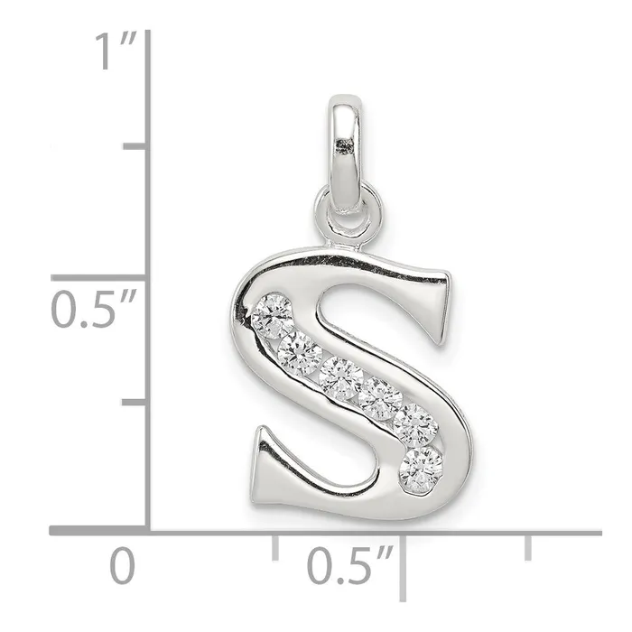 TreasureFineJewelers Necklaces Sterling Silver White CZ Letter S Initial Pendant