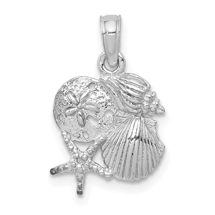 TreasureFineJewelers PreStyled Sets 14k White Gold Polished Mini Shell Cluster Pendant
