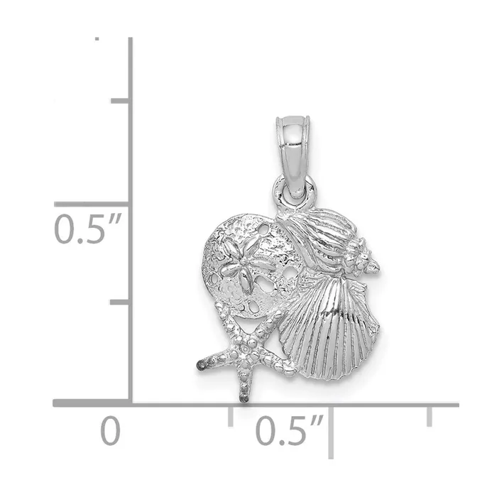 TreasureFineJewelers PreStyled Sets 14k White Gold Polished Mini Shell Cluster Pendant