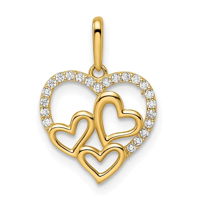 TreasureFineJewelers PreStyled Sets 14k Yellow Gold CZ Hearts Pendant