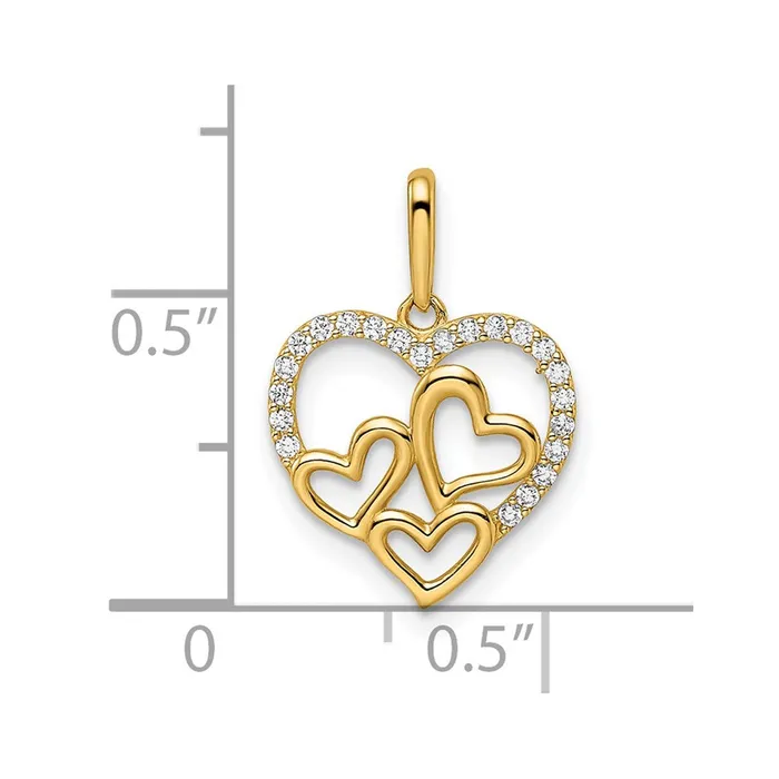 TreasureFineJewelers PreStyled Sets 14k Yellow Gold CZ Hearts Pendant