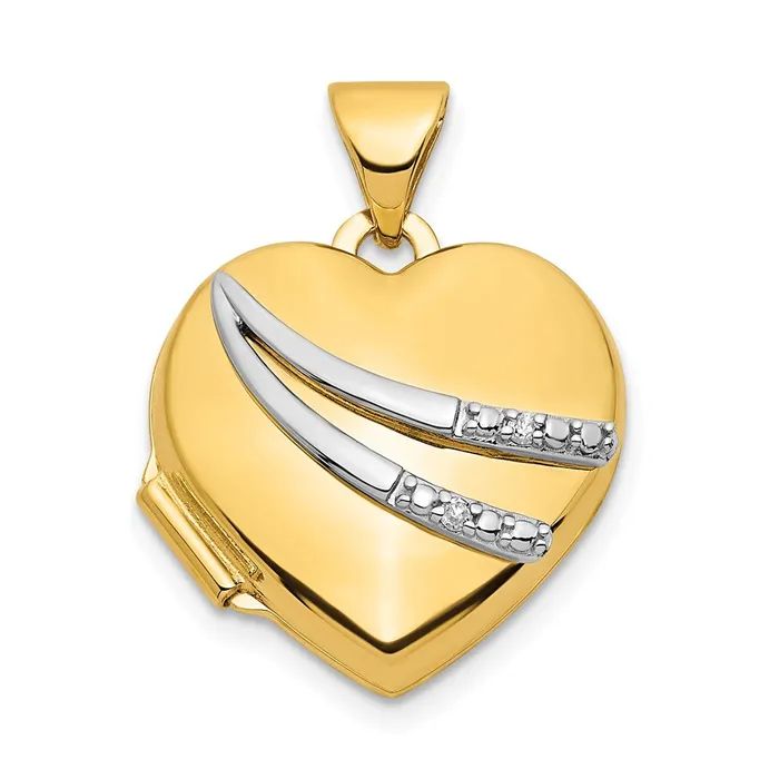 TreasureFineJewelers PreStyled Sets 14k Yellow Gold Rhodium w White Gold Rhodium 01ct Diamond 15mm Heart Locket TreasureFineJewelers PreStyled Sets 14k Yellow Gold Rhodium w White Gold Rhodium 01ct Diamond 15mm Heart Locket