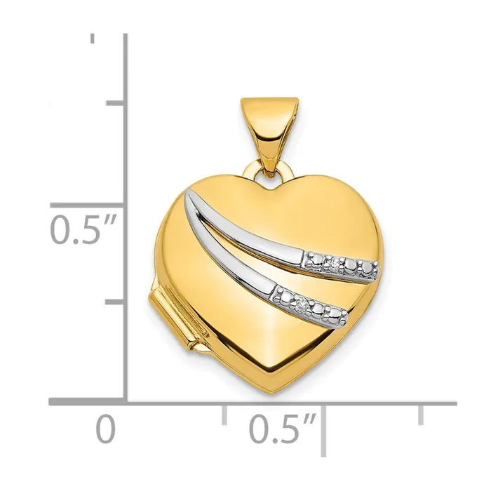 TreasureFineJewelers PreStyled Sets 14k Yellow Gold Rhodium w White Gold Rhodium 01ct Diamond 15mm Heart Locket