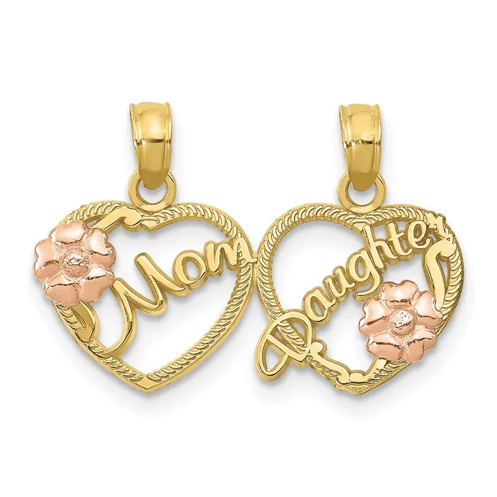 TreasureFineJewelers Rings 10K TwoTone MOM DAUGHTER Breakapart Hearts Pendant