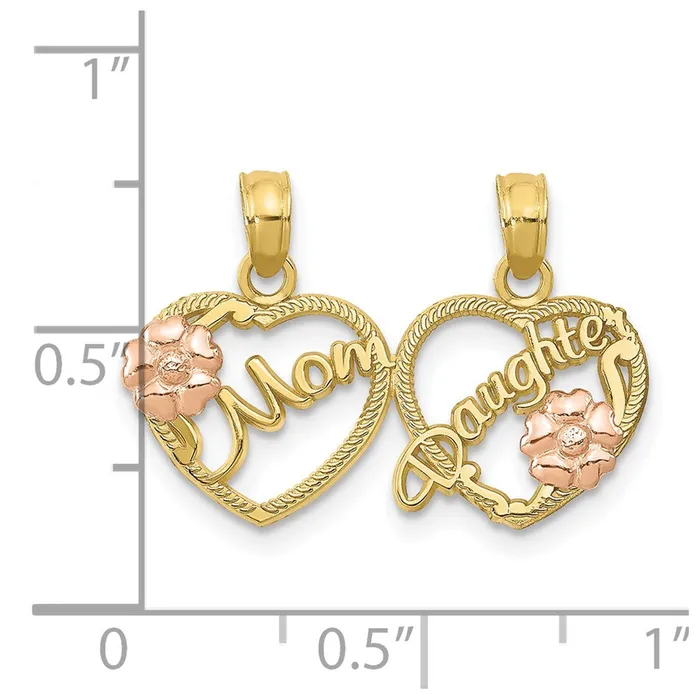 TreasureFineJewelers Rings 10K TwoTone MOM DAUGHTER Breakapart Hearts Pendant