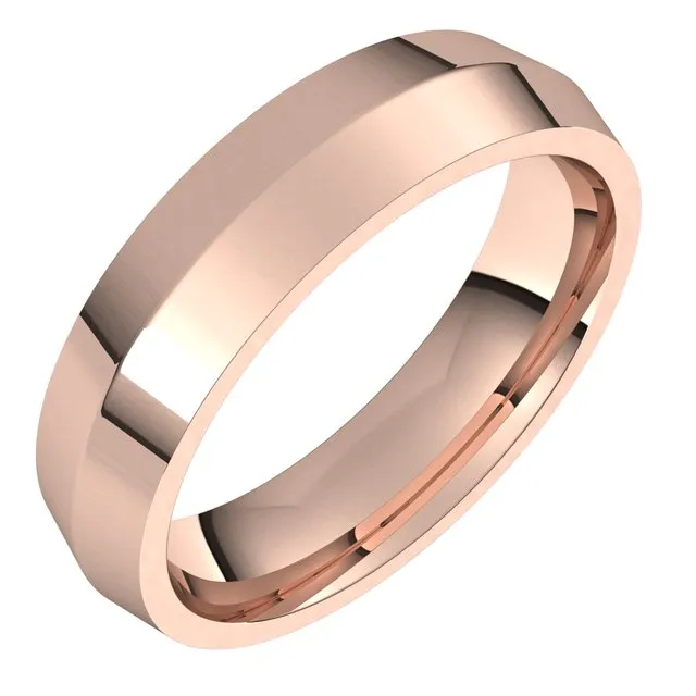 TreasureFineJewelers Rings 14K Rose Gold 5 mm Knife Edge Comfort Fit Wedding Band