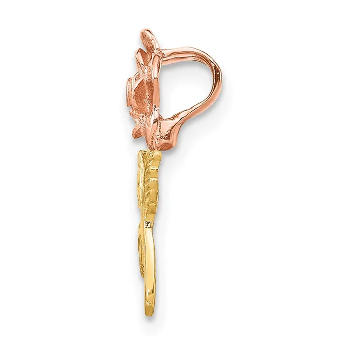 TreasureFineJewelers Rings 14k Twotone Mini Pink Rose Flower Chain Slide
