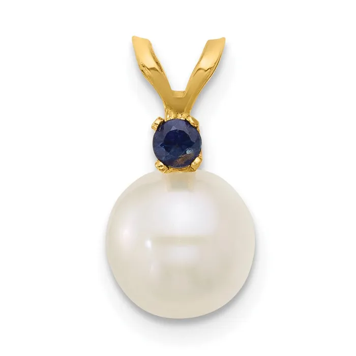 TreasureFineJewelers Rings 14k Yellow Gold 775mm White Round FWC Pearl Sapphire Pendants TreasureFineJewelers Rings 14k Yellow Gold 775mm White Round FWC Pearl Sapphire Pendants