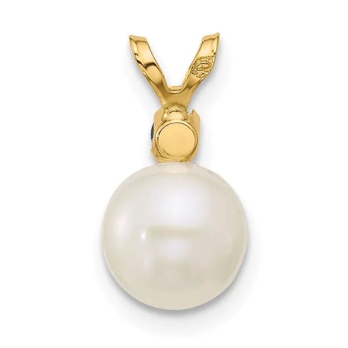 TreasureFineJewelers Rings 14k Yellow Gold 775mm White Round FWC Pearl Sapphire Pendants