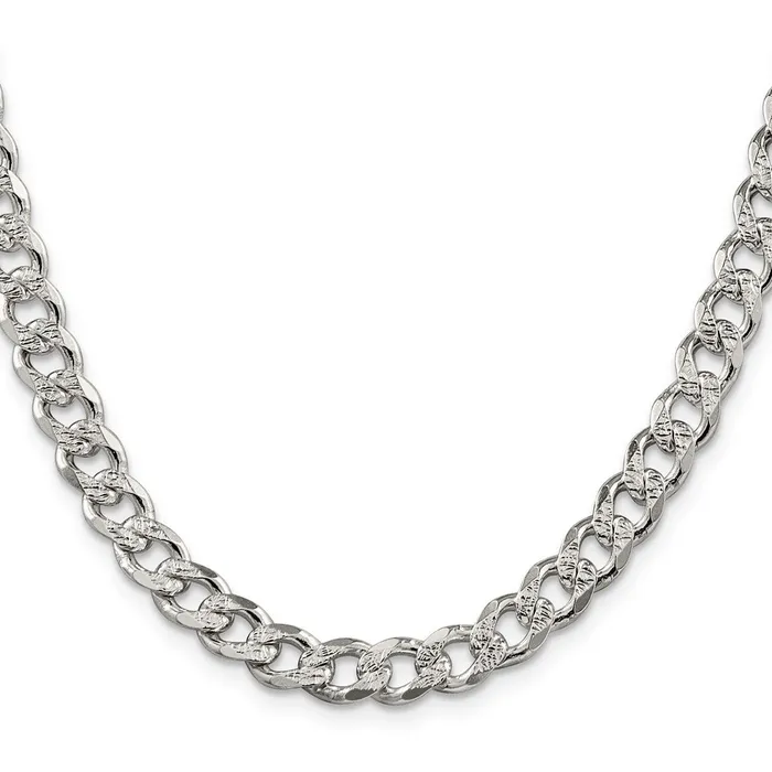 TreasureFineJewelers Rings Sterling Silver 75mm Pav Curb Chain