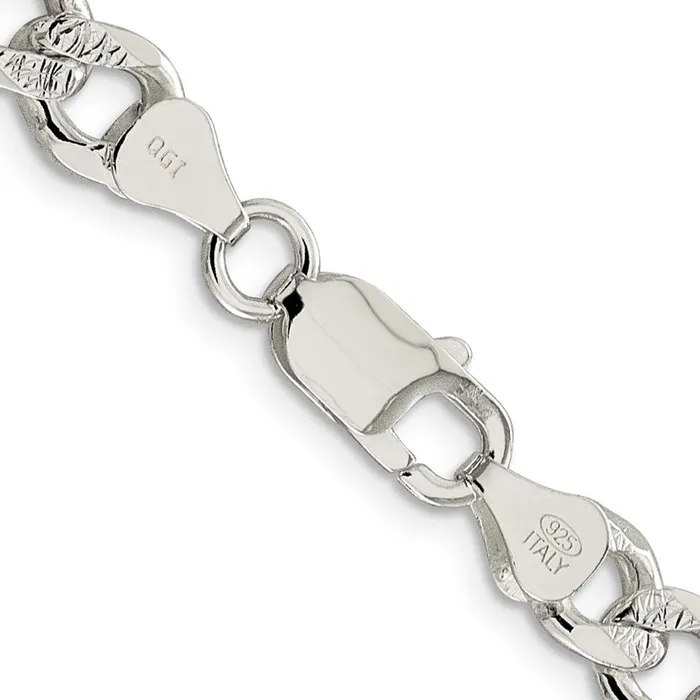 TreasureFineJewelers Rings Sterling Silver 75mm Pav Curb Chain