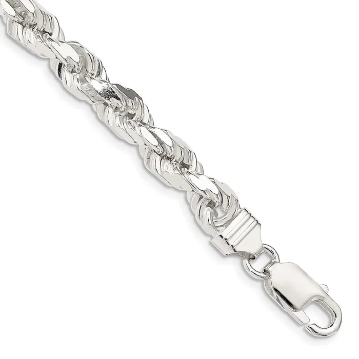 TreasureFineJewelers Rings Sterling Silver 7mm Diamondcut Rope Chain