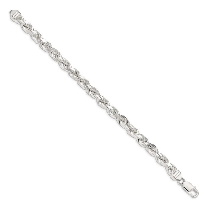 TreasureFineJewelers Rings Sterling Silver 7mm Diamondcut Rope Chain