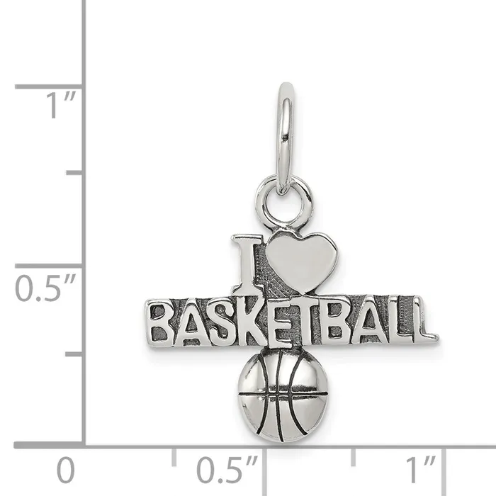 TreasureFineJewelers Rings Sterling Silver Antique I heart Basketball Charm