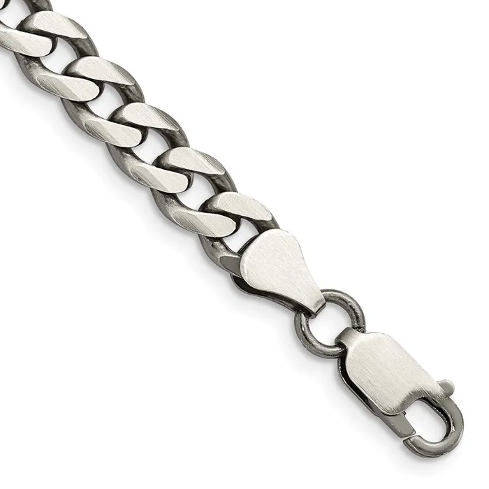 TreasureFineJewelers Rings Sterling Silver Antiqued 7mm Curb Chain