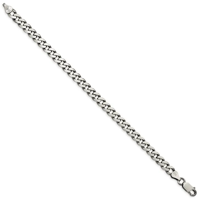 TreasureFineJewelers Rings Sterling Silver Antiqued 7mm Curb Chain