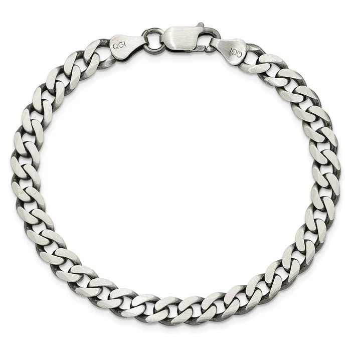 TreasureFineJewelers Rings Sterling Silver Antiqued 7mm Curb Chain