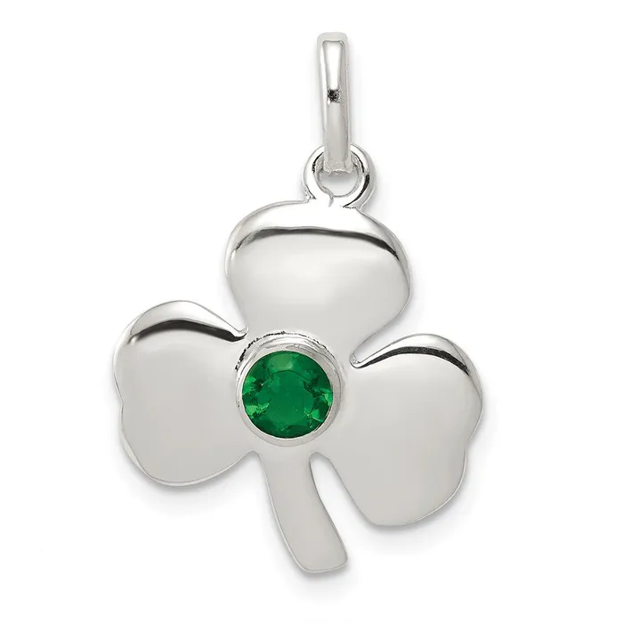 TreasureFineJewelers Rings Sterling Silver Clover with Green Glass Charm