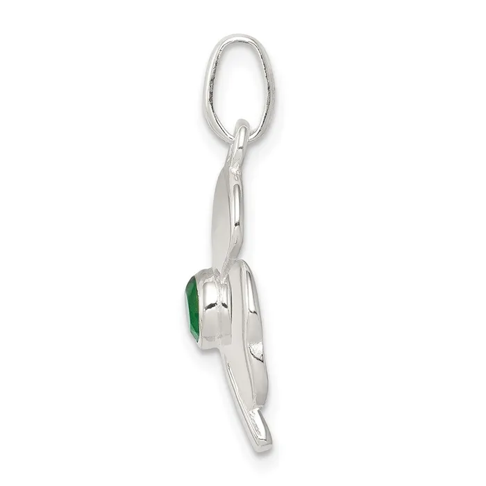 TreasureFineJewelers Rings Sterling Silver Clover with Green Glass Charm